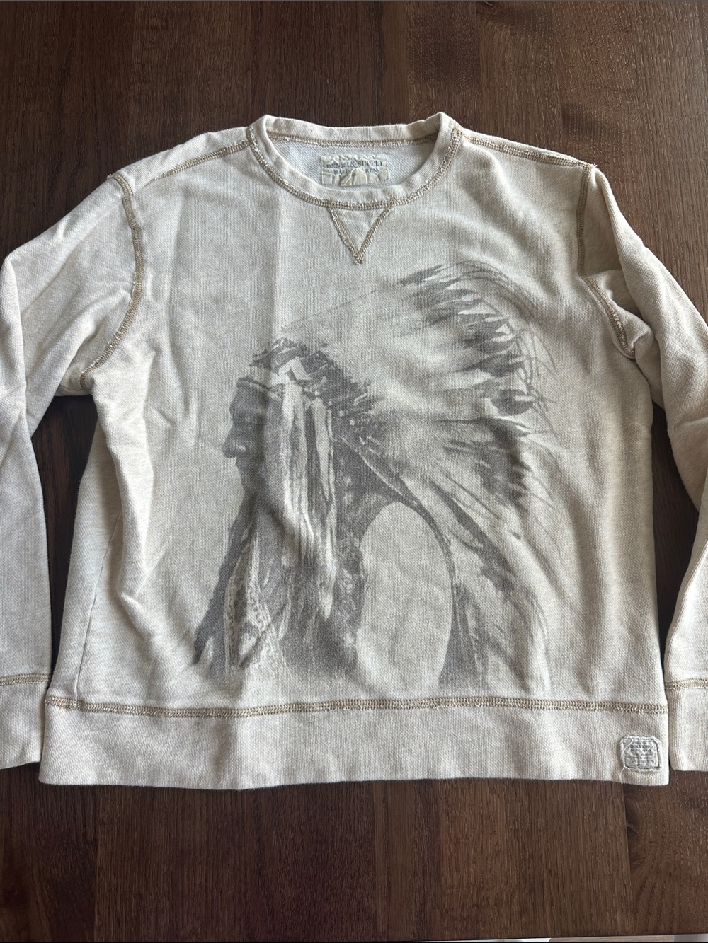 Denim & Supply Ralph Lauren Cream Indian Chief Headdress Crewneck Sweatshirt